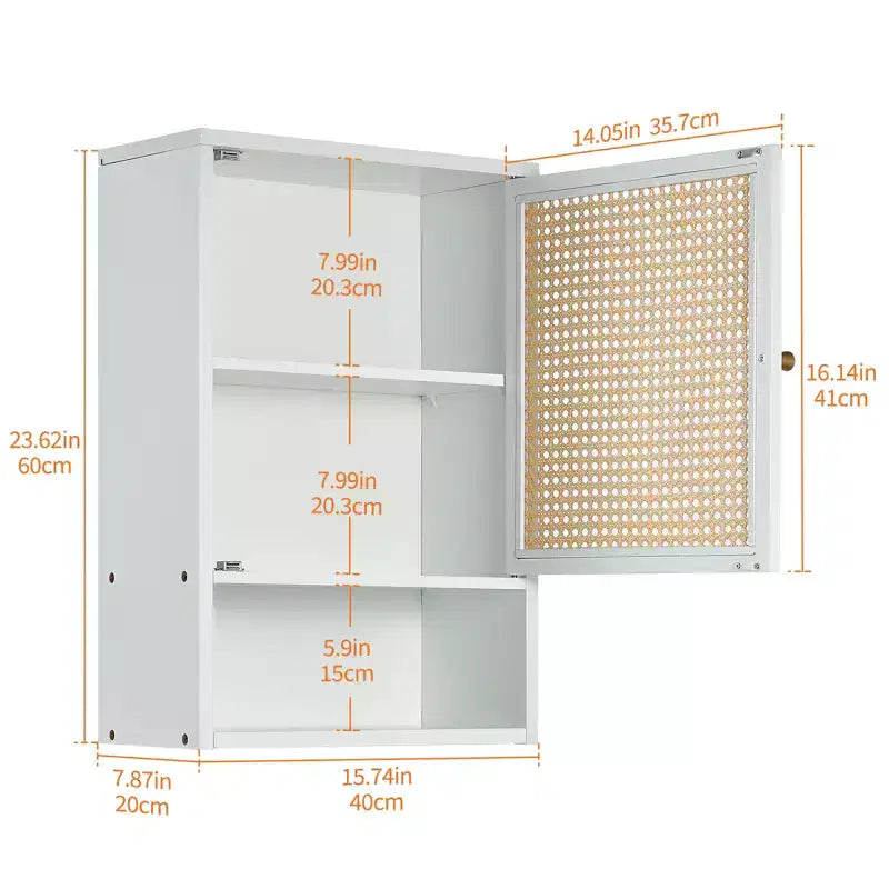 Bamboo Bathroom Wall Cabinet with Rattan Doors - Adjustable Shelf Medicine Cabinet & Space-Saving Over Toilet Storage Organizer