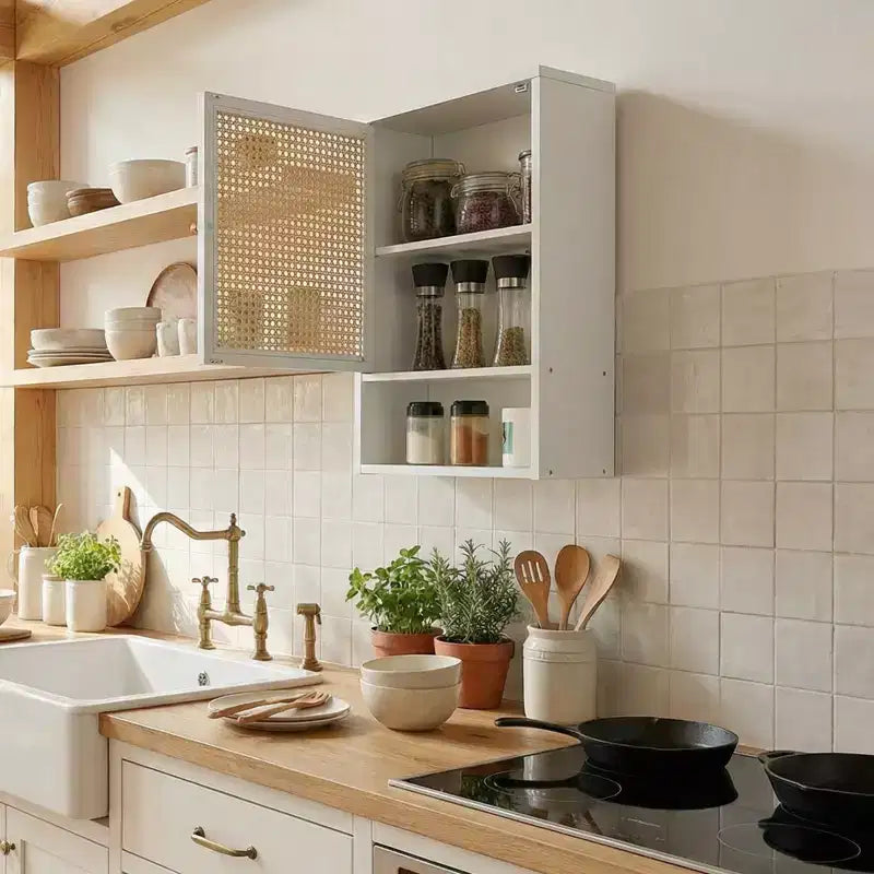 Bamboo Bathroom Wall Cabinet with Rattan Doors - Adjustable Shelf Medicine Cabinet & Space-Saving Over Toilet Storage Organizer