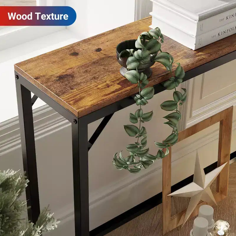 39" Narrow Entryway Table with USB Ports, Industrial Console Table with Charging Station for Hallway Living Room