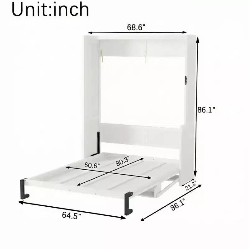 Queen Size Wood Vertical Murphy Bed, Space-Saving Hidden Wall Bed Cabinet