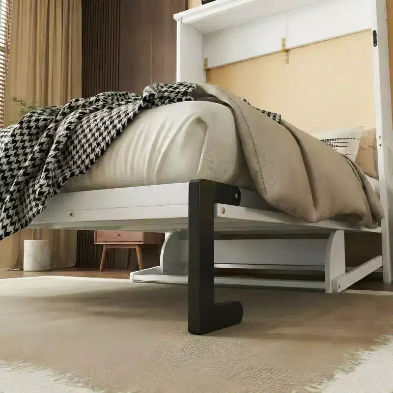 Queen Size Wood Vertical Murphy Bed, Space-Saving Hidden Wall Bed Cabinet