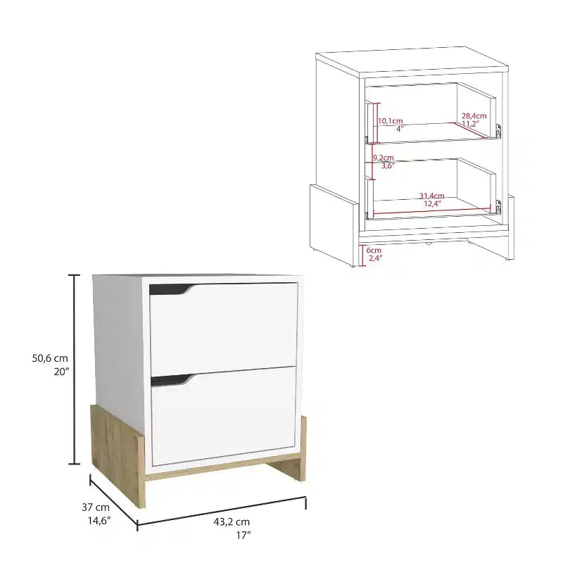 Nightstand, Bedside Table with 2 Drawers, Contemporary Style, Space-Saving