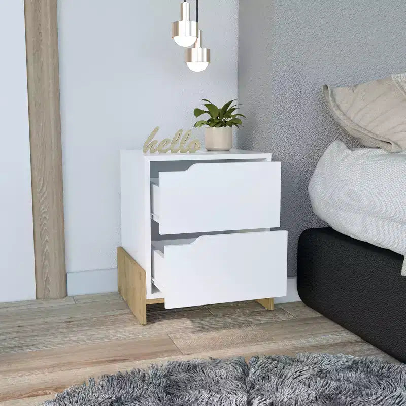 Nightstand, Bedside Table with 2 Drawers, Contemporary Style, Space-Saving