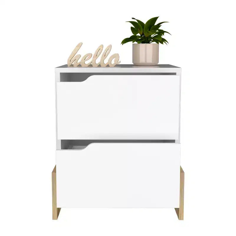 Nightstand, Bedside Table with 2 Drawers, Contemporary Style, Space-Saving