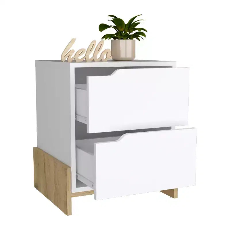 Nightstand, Bedside Table with 2 Drawers, Contemporary Style, Space-Saving