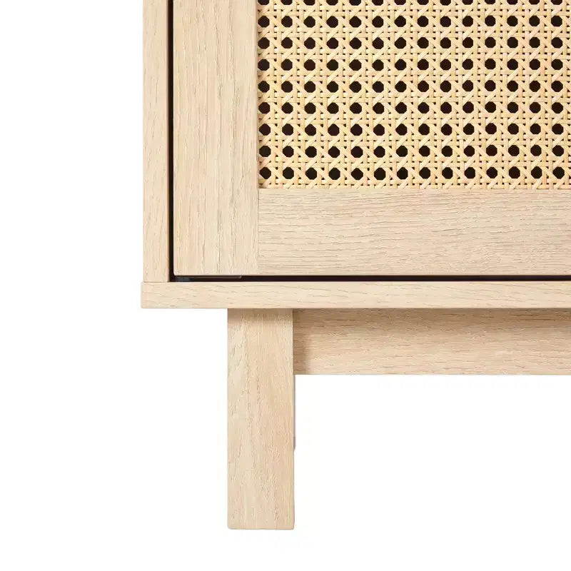 Modern Boho Storage TV Stand with Rattan Doors for TVs up to 80, Coastal Oak