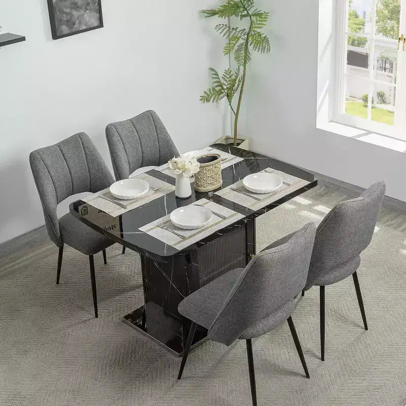 47.24-63Modern Rectangle Dining Table, Stretchable, with Printed White Marble Table Top+Storage Cabinet Table Leg with Metal Base