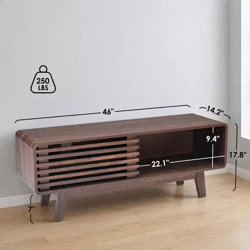 Mid-Century Modern TV Stand for TVs up to 59" with Sliding Doors & Open Storage