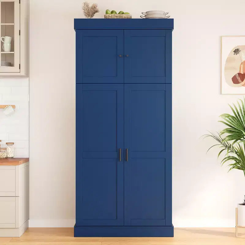 77" Freestanding Kitchen Pantry, Farmhouse Storage Cabinet with Adjustable Shelves, Door Shelves, Drawers & Wine Racks