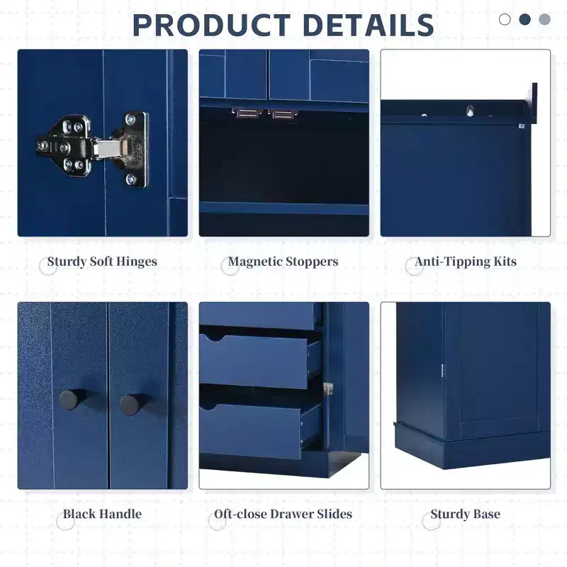 77" Freestanding Kitchen Pantry, Farmhouse Storage Cabinet with Adjustable Shelves, Door Shelves, Drawers & Wine Racks