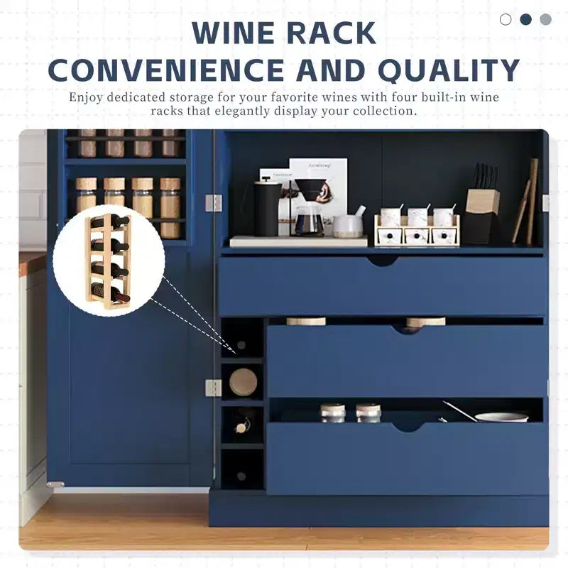 77" Freestanding Kitchen Pantry, Farmhouse Storage Cabinet with Adjustable Shelves, Door Shelves, Drawers & Wine Racks