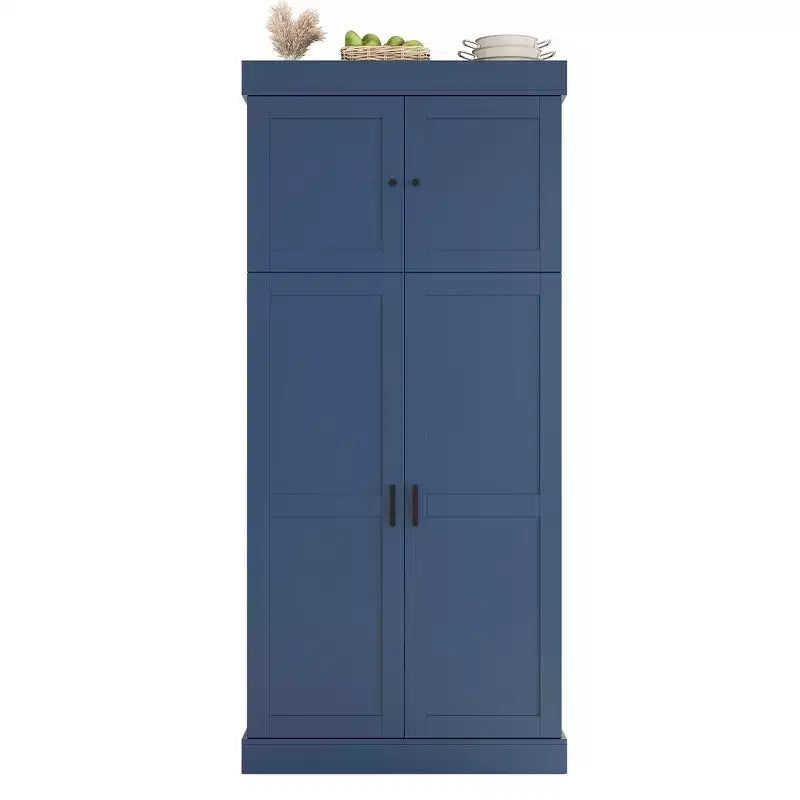 77" Freestanding Kitchen Pantry, Farmhouse Storage Cabinet with Adjustable Shelves, Door Shelves, Drawers & Wine Racks