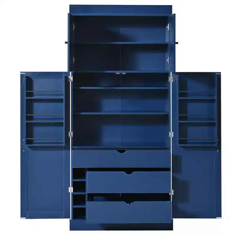 77" Freestanding Kitchen Pantry, Farmhouse Storage Cabinet with Adjustable Shelves, Door Shelves, Drawers & Wine Racks