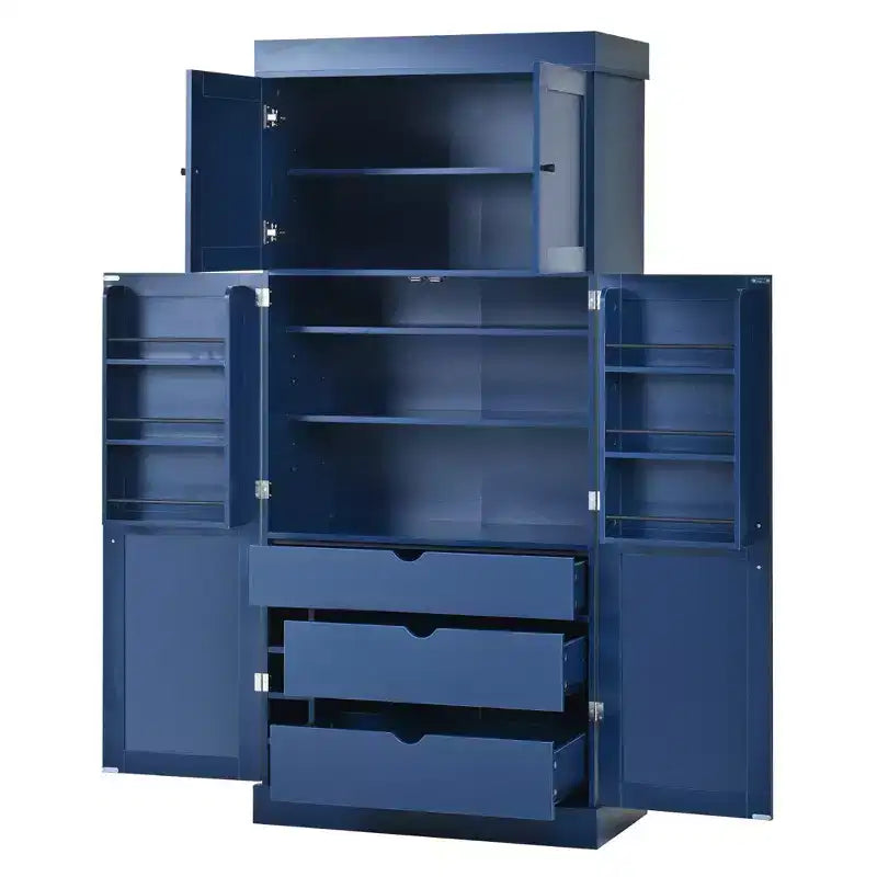 77" Freestanding Kitchen Pantry, Farmhouse Storage Cabinet with Adjustable Shelves, Door Shelves, Drawers & Wine Racks