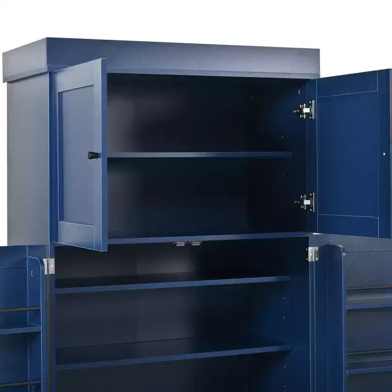 77" Freestanding Kitchen Pantry, Farmhouse Storage Cabinet with Adjustable Shelves, Door Shelves, Drawers & Wine Racks