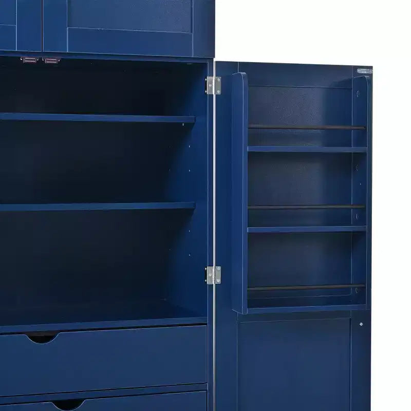 77" Freestanding Kitchen Pantry, Farmhouse Storage Cabinet with Adjustable Shelves, Door Shelves, Drawers & Wine Racks