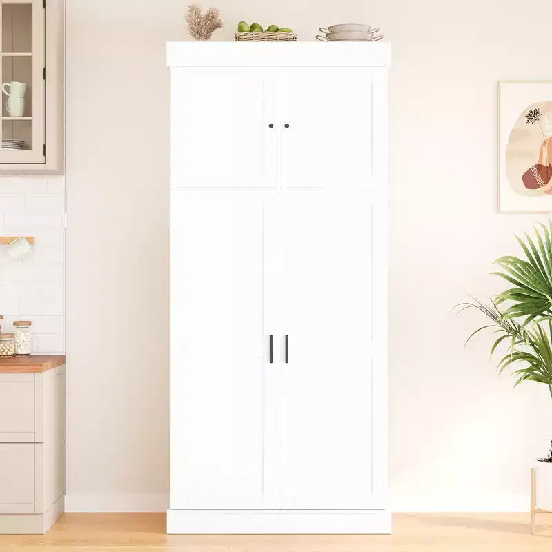 77" Freestanding Kitchen Pantry, Farmhouse Storage Cabinet with Adjustable Shelves, Door Shelves, Drawers & Wine Racks