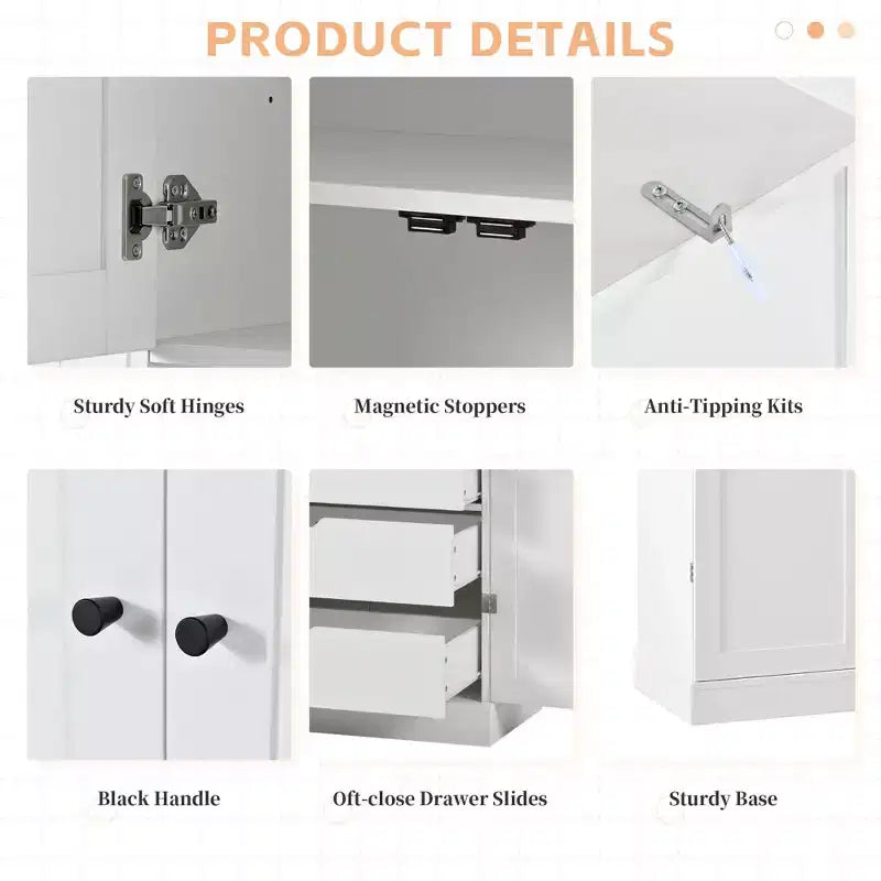 77" Freestanding Kitchen Pantry, Farmhouse Storage Cabinet with Adjustable Shelves, Door Shelves, Drawers & Wine Racks