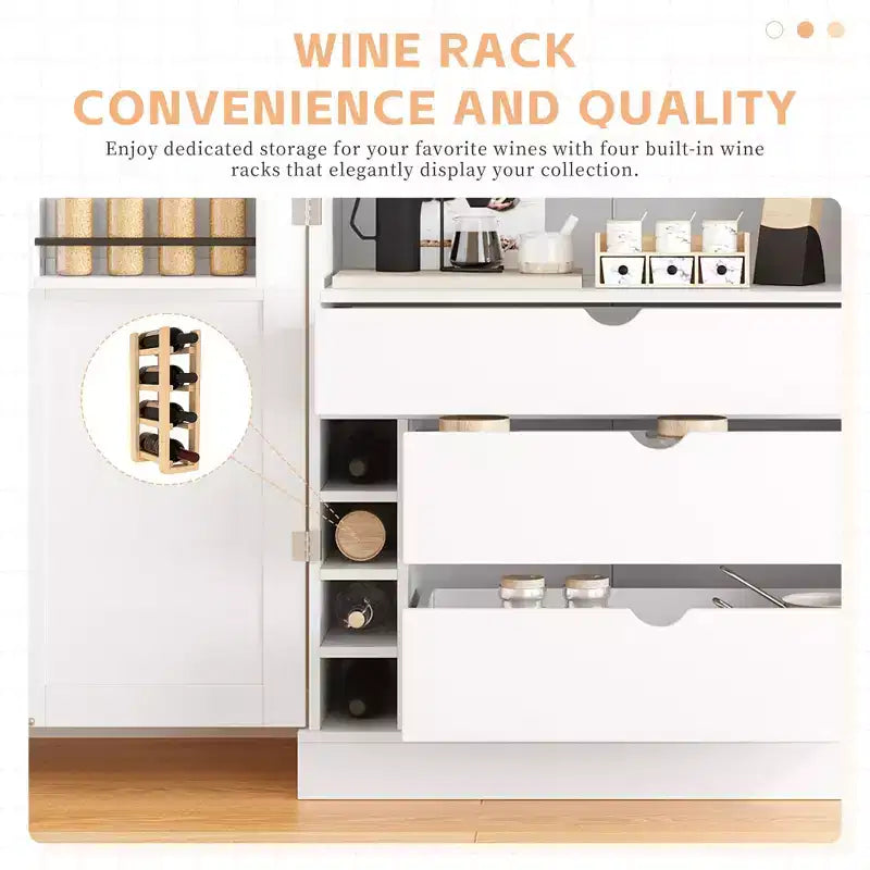 77" Freestanding Kitchen Pantry, Farmhouse Storage Cabinet with Adjustable Shelves, Door Shelves, Drawers & Wine Racks