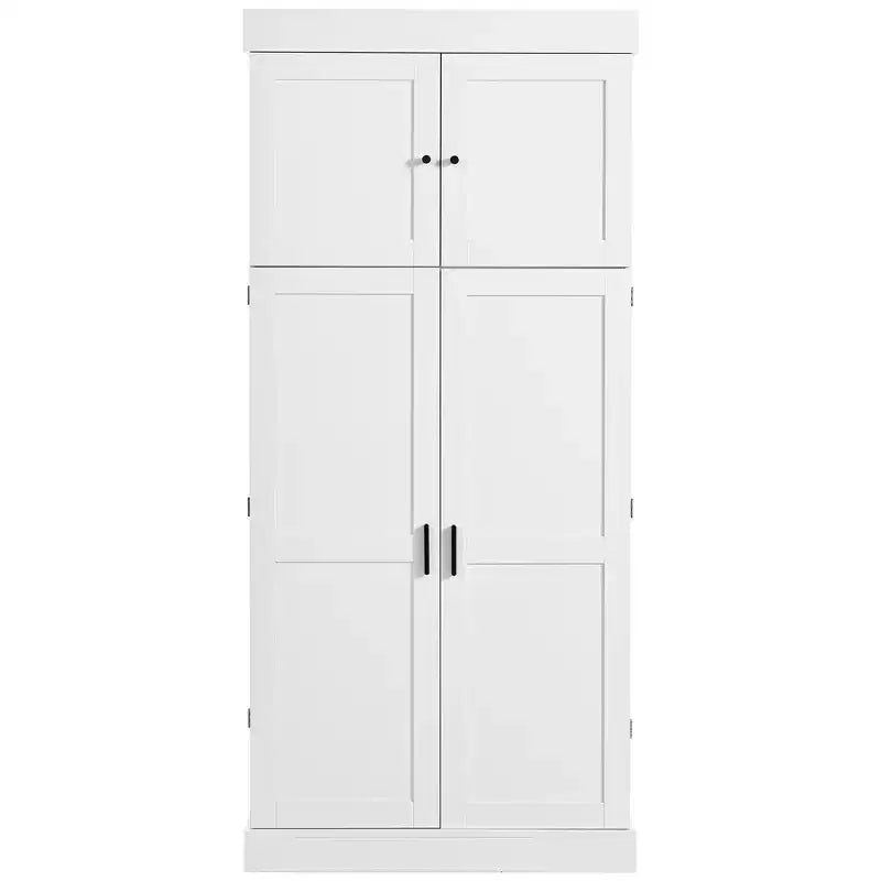 77" Freestanding Kitchen Pantry, Farmhouse Storage Cabinet with Adjustable Shelves, Door Shelves, Drawers & Wine Racks