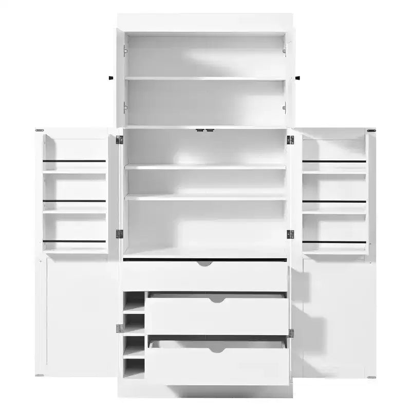 77" Freestanding Kitchen Pantry, Farmhouse Storage Cabinet with Adjustable Shelves, Door Shelves, Drawers & Wine Racks