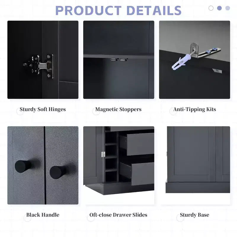 77" Freestanding Kitchen Pantry, Farmhouse Storage Cabinet with Adjustable Shelves, Door Shelves, Drawers & Wine Racks