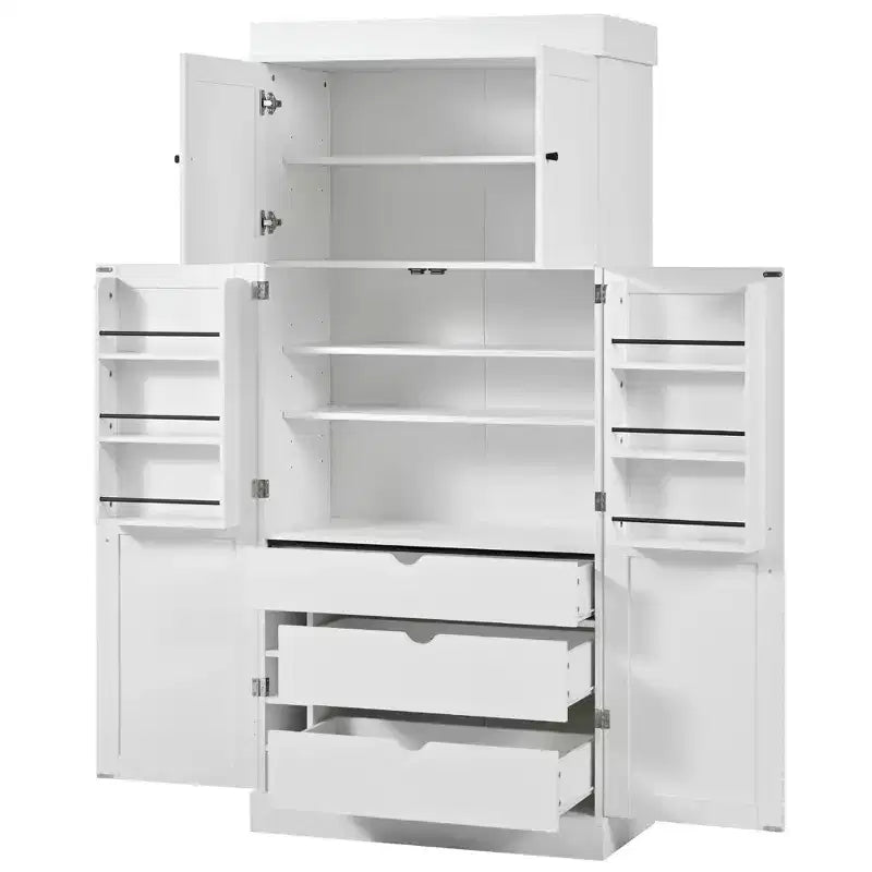 77" Freestanding Kitchen Pantry, Farmhouse Storage Cabinet with Adjustable Shelves, Door Shelves, Drawers & Wine Racks