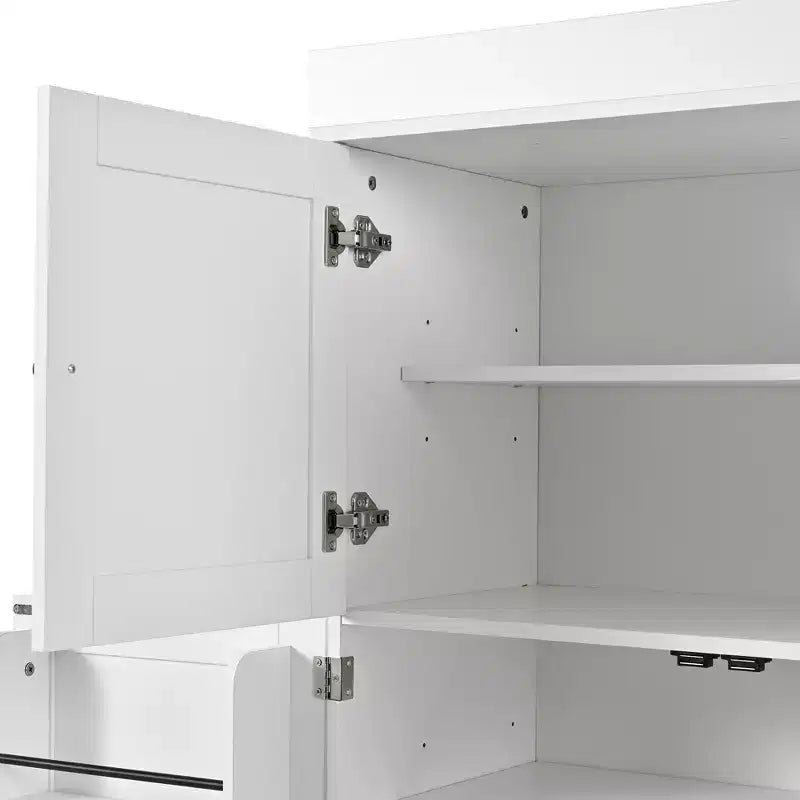 77" Freestanding Kitchen Pantry, Farmhouse Storage Cabinet with Adjustable Shelves, Door Shelves, Drawers & Wine Racks