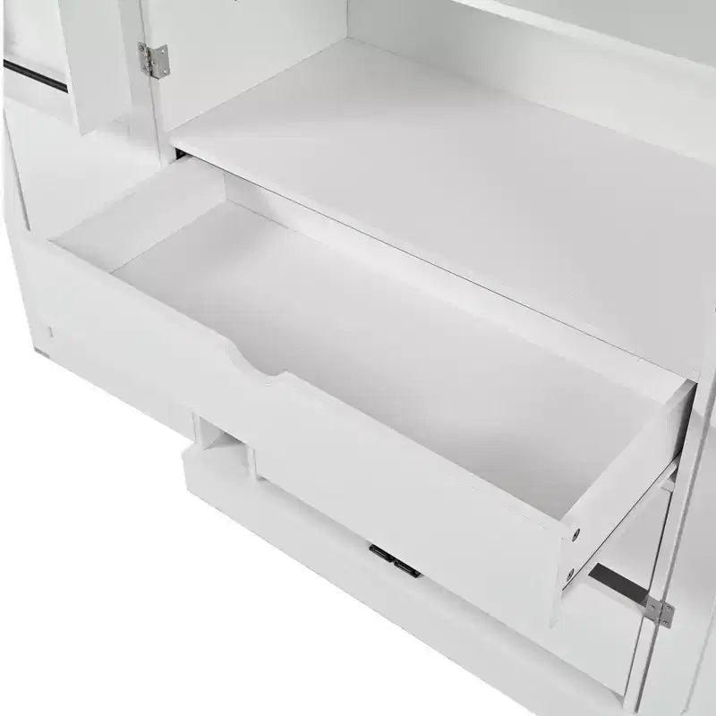 77" Freestanding Kitchen Pantry, Farmhouse Storage Cabinet with Adjustable Shelves, Door Shelves, Drawers & Wine Racks