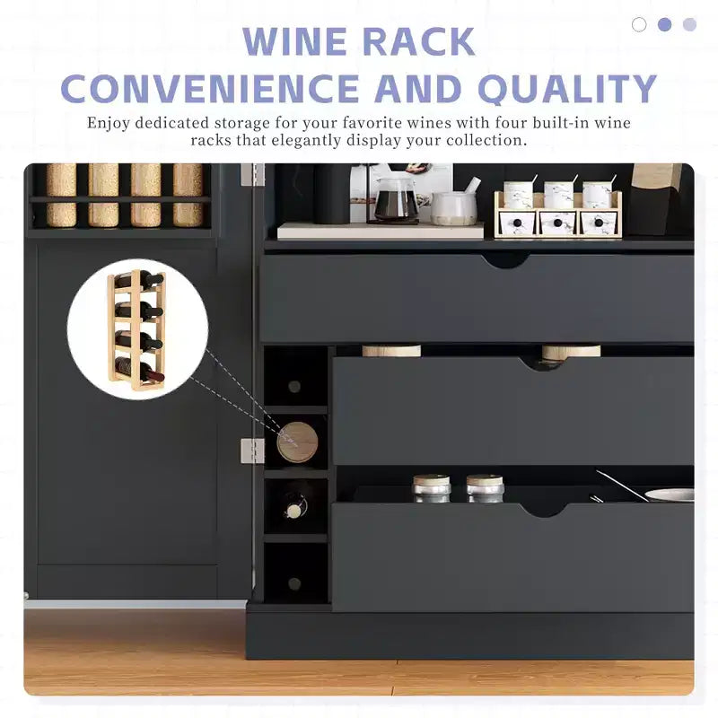 77" Freestanding Kitchen Pantry, Farmhouse Storage Cabinet with Adjustable Shelves, Door Shelves, Drawers & Wine Racks