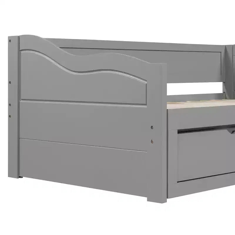 Twin Size Wooden Daybed with 2 Drawers, Extendable Bed, Easy Assembly, Gray