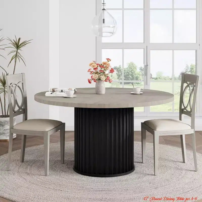 for Dining Room and Kitchen 47 Round Dining Table for 4-6  Industrial Kitchen Table with Sturdy Waveform Metal Pedestal Base