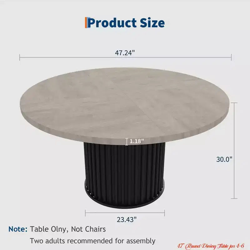 47" Round Dining Table for 4-6, Industrial Kitchen Table with Sturdy Waveform Metal Pedestal Base