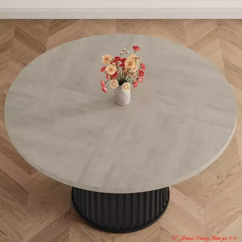 47" Round Dining Table for 4-6, Industrial Kitchen Table with Sturdy Waveform Metal Pedestal Base