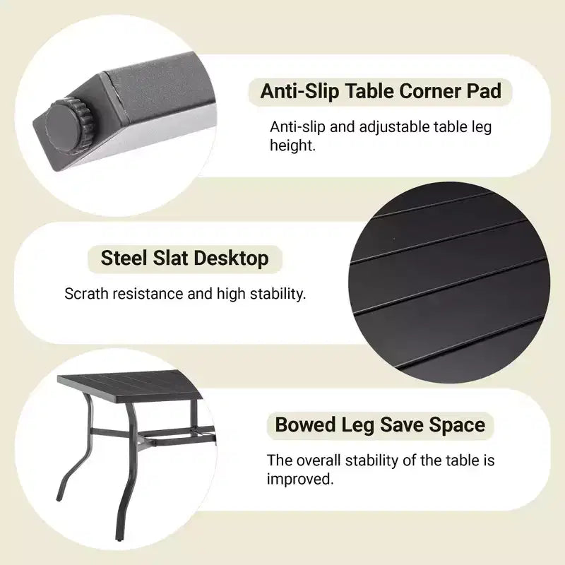 Outdoor Patio Dining Steel Table with Umbrella Hole & Grooved Tabletop for 6