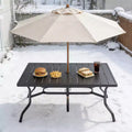 Table à manger d'extérieur en acier avec trou pour parasol et plateau rainuré pour 6 personnes