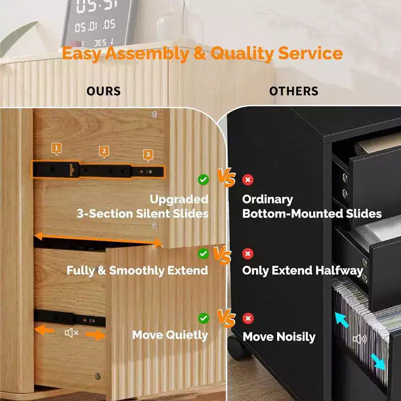 2 Drawer Fluted Wooden File Cabinet, Wide Drawer Design