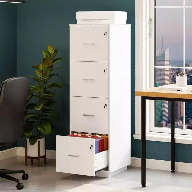 Karl Home15 Inch Embossed 4 Drawer Wooden Filing Cabinet