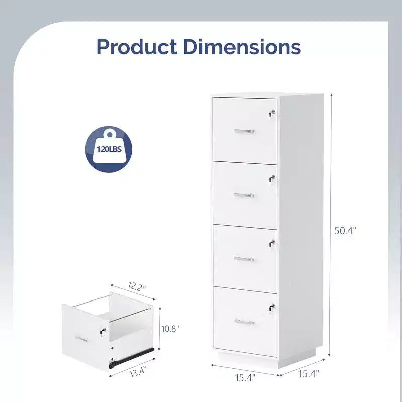 15" Embossed 4 Drawer Wooden Filing Cabinet