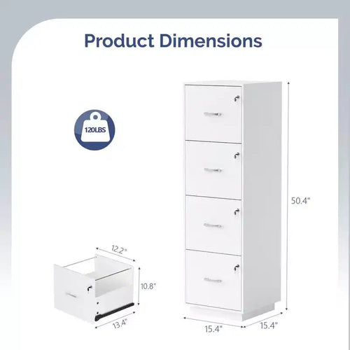 15" Embossed 4 Drawer Wooden Filing Cabinet
