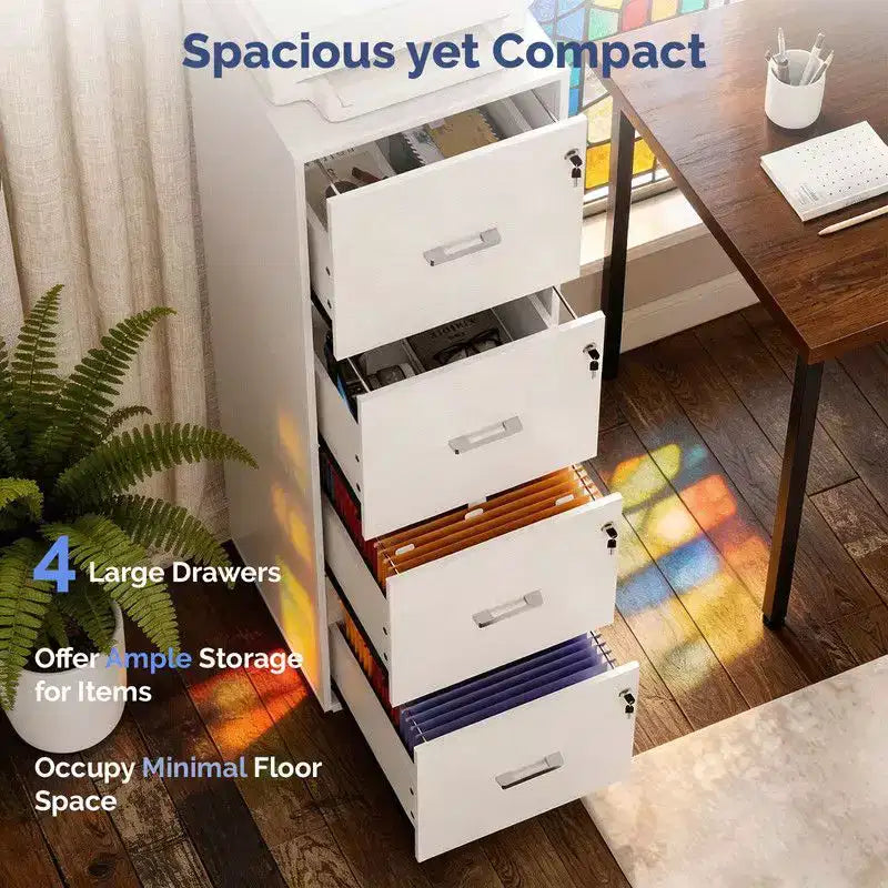 15" Embossed 4 Drawer Wooden Filing Cabinet