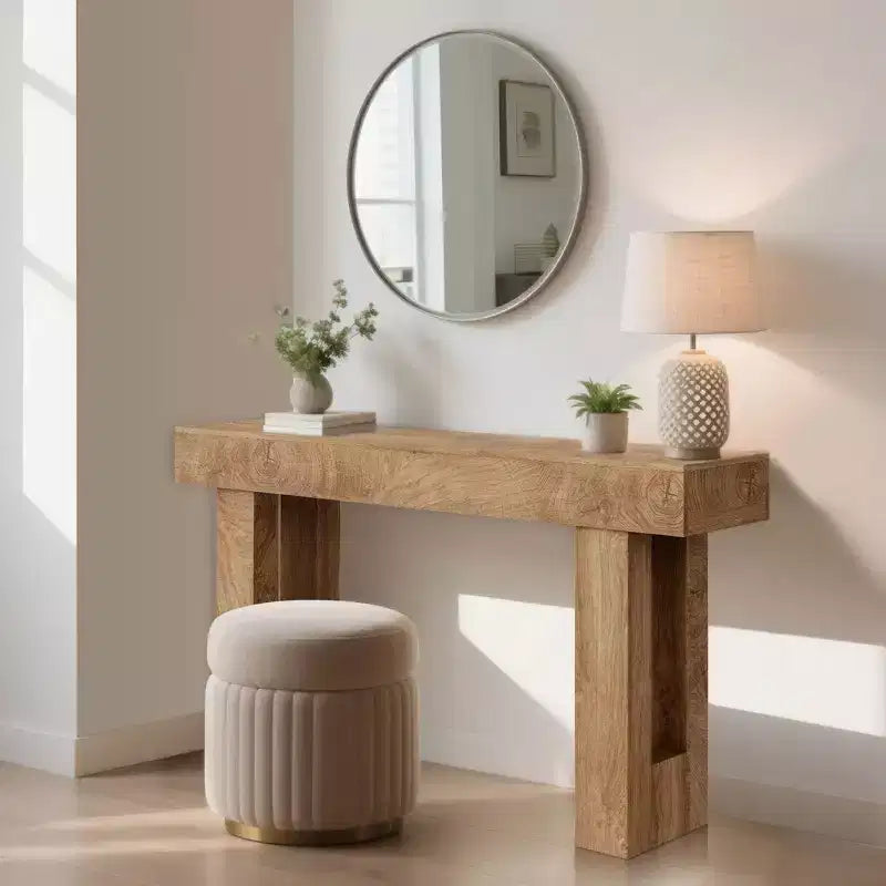 Long Sofa Table Behind Couch, 63 Farmhouse Console Table for Living Room Entryway, Wooden Hallway Table with Rustic Natural Oak Finish