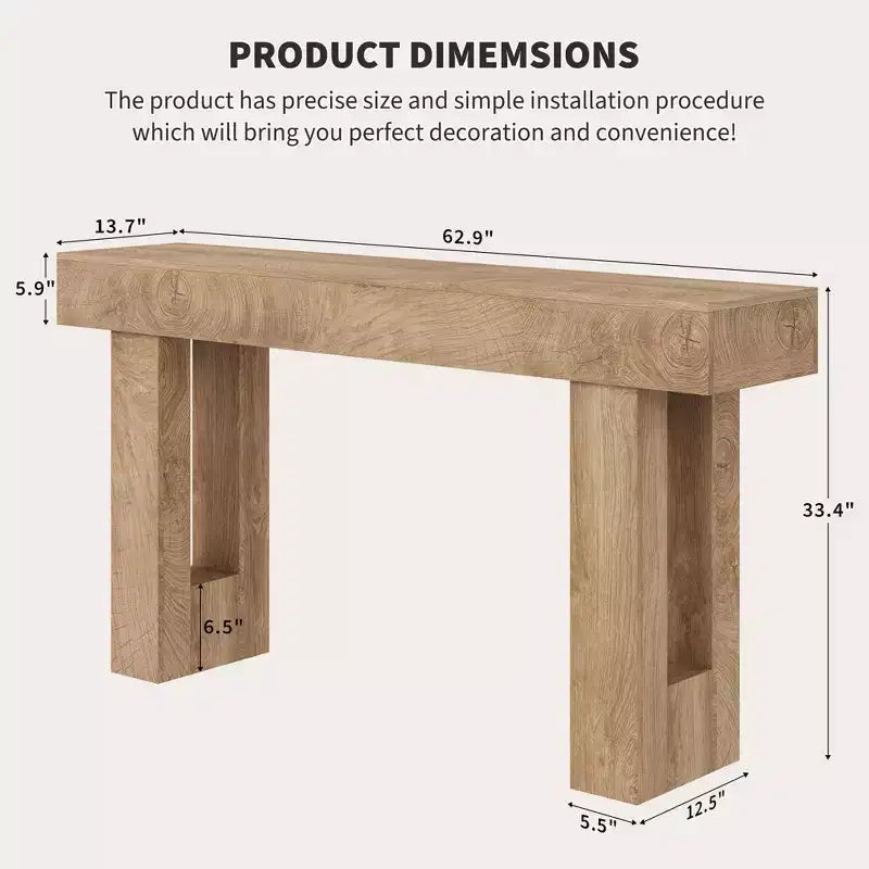 Long Sofa Table Behind Couch, 63 Farmhouse Console Table for Living Room Entryway, Wooden Hallway Table with Rustic Natural Oak Finish
