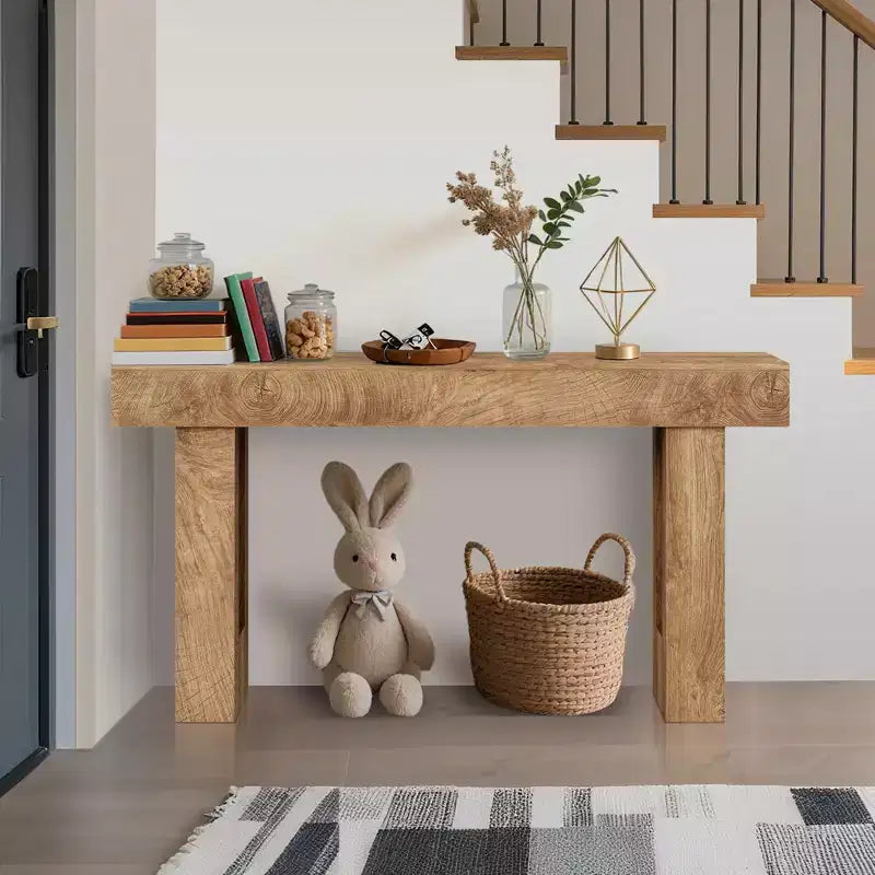 Long Sofa Table Behind Couch, 63 Farmhouse Console Table for Living Room Entryway, Wooden Hallway Table with Rustic Natural Oak Finish