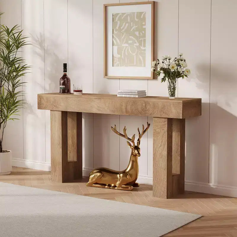 Long Sofa Table Behind Couch, 63 Farmhouse Console Table for Living Room Entryway, Wooden Hallway Table with Rustic Natural Oak Finish