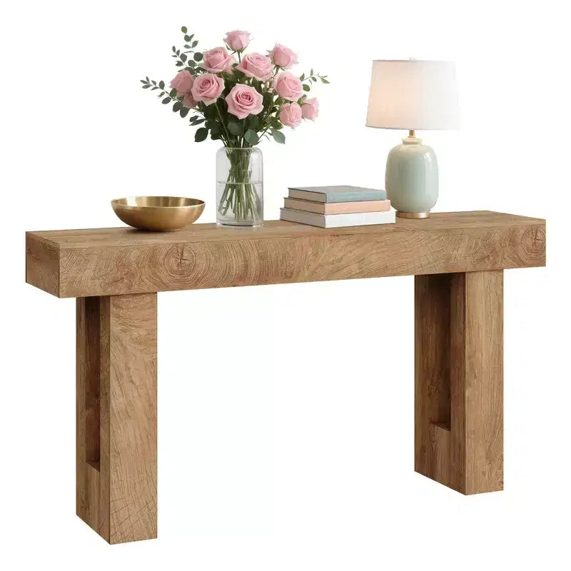 Long Sofa Table Behind Couch, 63 Farmhouse Console Table for Living Room Entryway, Wooden Hallway Table with Rustic Natural Oak Finish