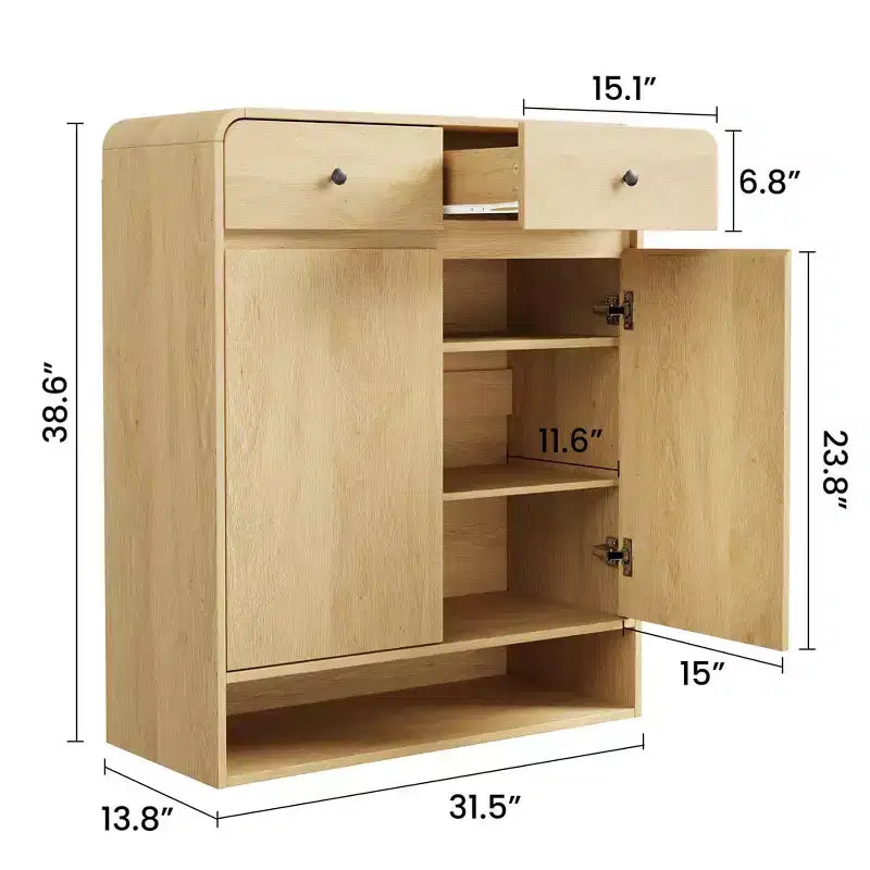 31.5 Inch Shoe Storage Cabinet with 2 Doors and 2 Drawers,Adjustable Shelves, Freestanding Wooden Organizer for Entryway,Hallway