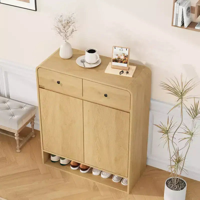 31.5 Inch Shoe Storage Cabinet with 2 Doors and 2 Drawers,Adjustable Shelves, Freestanding Wooden Organizer for Entryway,Hallway