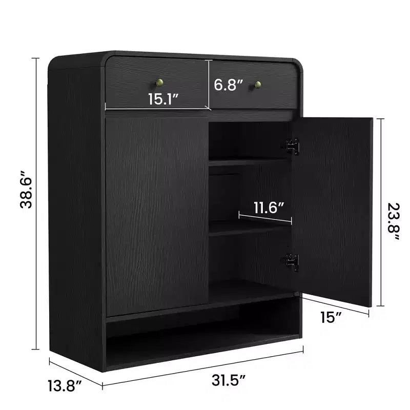 31.5 Inch Shoe Storage Cabinet with 2 Doors and 2 Drawers,Adjustable Shelves, Freestanding Wooden Organizer for Entryway,Hallway