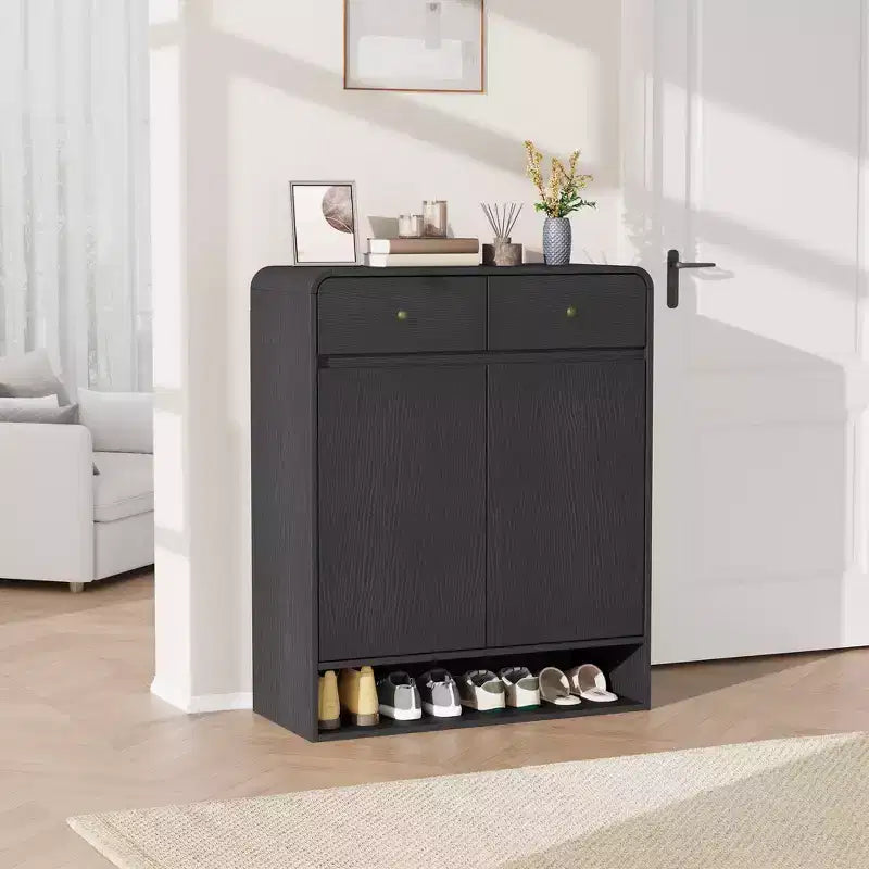 31.5 Inch Shoe Storage Cabinet with 2 Doors and 2 Drawers,Adjustable Shelves, Freestanding Wooden Organizer for Entryway,Hallway